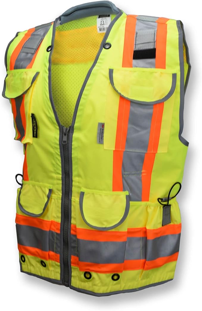Radians SV55 Class 2 Heavy Woven Engineer Vest with Pockets, Green, X-Large and Komelon 433IEHV 33-feet Professional Tape Measure, Chrome