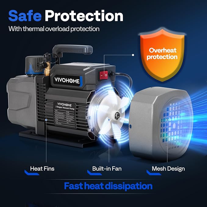 VIVOHOME 1 HP 9.6 CFM 2 Stage A2L HVAC Vacuum Pump, Sparkless Motor for R32 R1234yf R454B R134a R22 R410a Systems, Auto AC Vacuum Pump for Air Conditioner Resin Degassing with Oil Bottle