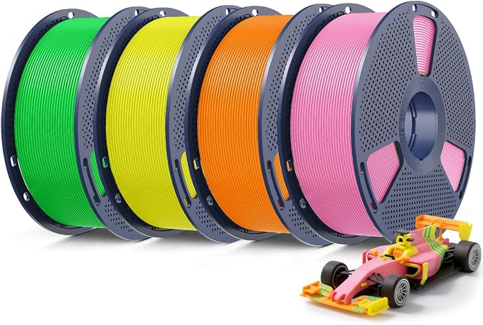 SUNLU 4KG Upgrade PLA+2.0 3D Printer Filament Bundle, PLA Plus 2.0 Filament 1.75mm, High Speed Printing, Stronger Than PLA+ Filament, 1KG per Spool, 4 Packs, Pink+Orange+Yellow+Green