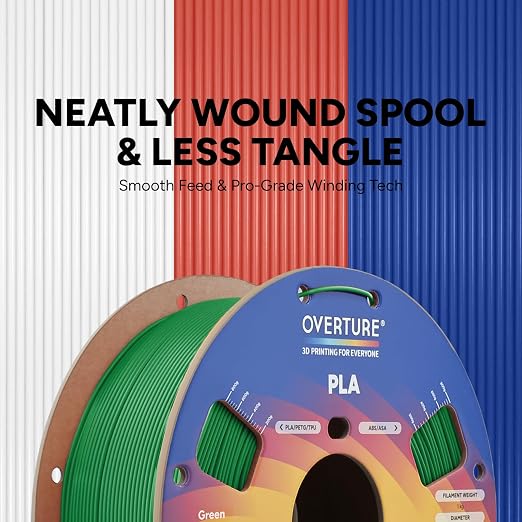 OVERTURE PLA Filament 1.75mm, Neatly Wound 3D Printer Filament 1kg Spool (2.2lbs), Dimensional Accuracy +/- 0.02 mm, Fit Most FDM 3D Printers (Green)