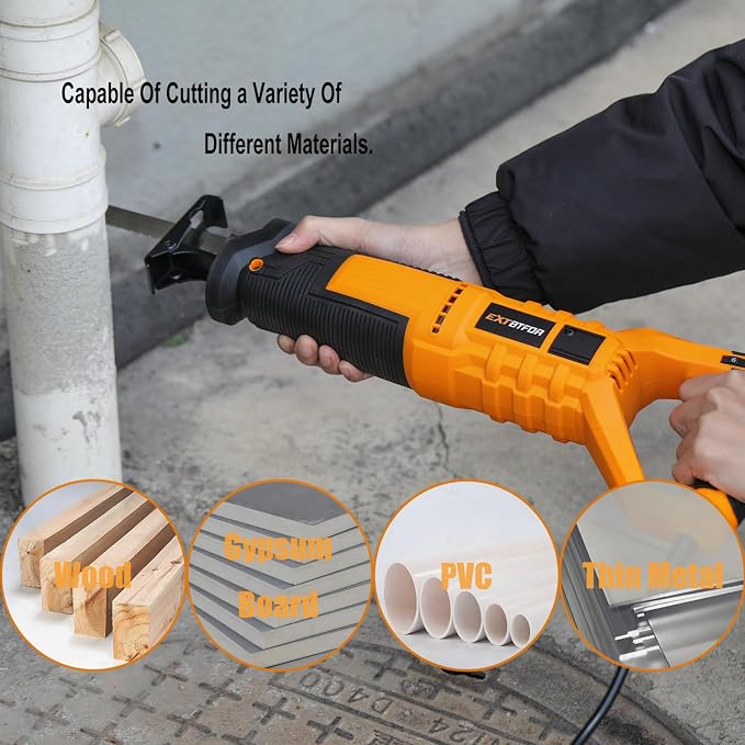 7Amp Reciprocating Saw, 360° Rotating Handle Power Reciprocating Saw with Variable Speed,1-1/10"Stroke Length Equipped with 5 Saw Blades for Wood,Metal Sheets and PVC Cutting