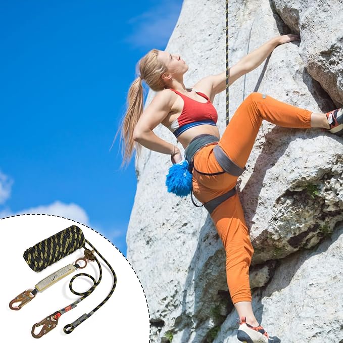 VEVOR Vertical Lifeline Assembly, 0.55'' x 25' Fall Protection Rope with 30 KN Breaking Tension, Polyester Roofing Rope with Steel Snap Hooks, Rope Grab, and Shock Absorber, ANSI Compliant
