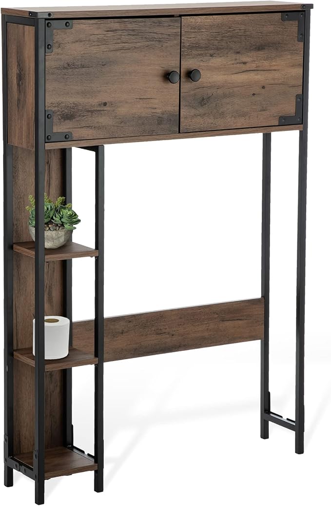 Landia Home Over The Toilet Bathroom Organizer for Storage, Industrial Themed with a Steel Frame and Different Tiers of Shelves for Organization