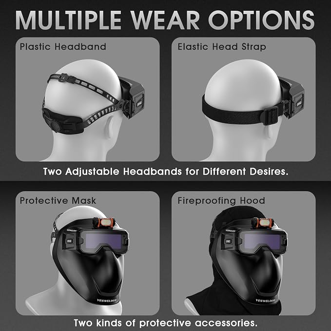YESWELDER Auto Darkening Welding Goggles Kit with Mask, LED Lighting, True Color 2 Arc Sensors Wide Shade 3/5-9/9-13 Welding Glasses Welding Helmet for TIG, MIG, ARC, CUT and Grind