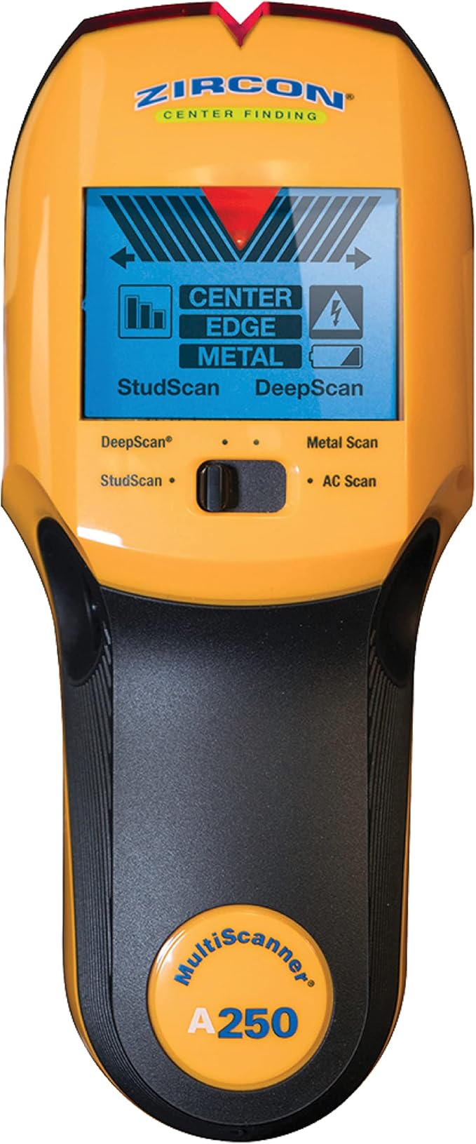 Zircon® MultiScanner™ A250 Stud Finder Wall Scanner, All-in-One Wood and Metal Stud Detector with Live AC Wire Detection, 4 Scan Modes, LCD Display, SpotLite® Pointer and ACT™ Technology