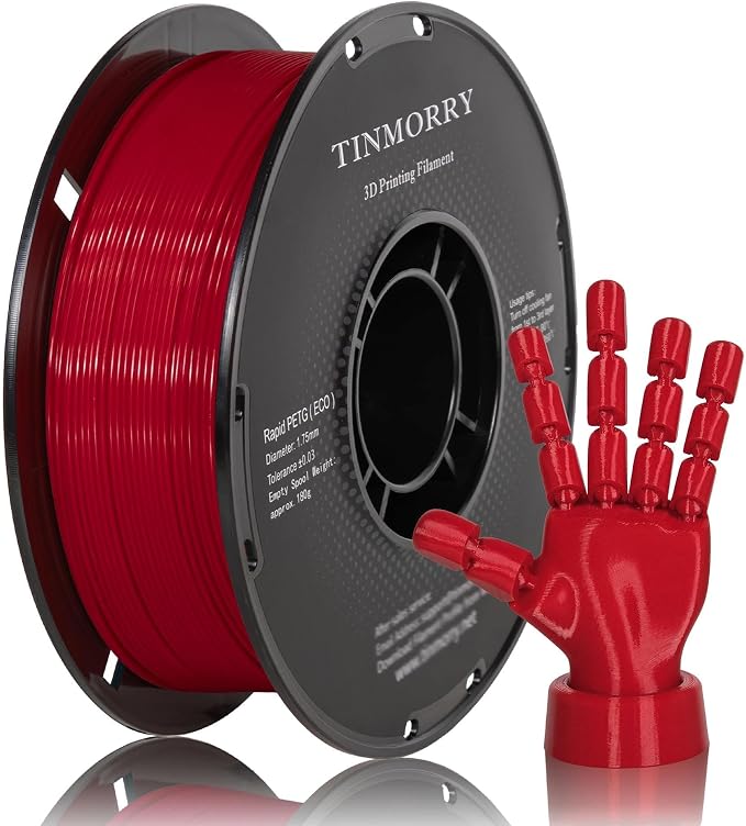TINMORRY PETG Filament 1.75, Rapid PETG-Eco 3D Printer Filament, Compatible with Most FDM 3D Printers, 1 KG 1 Spool, Red