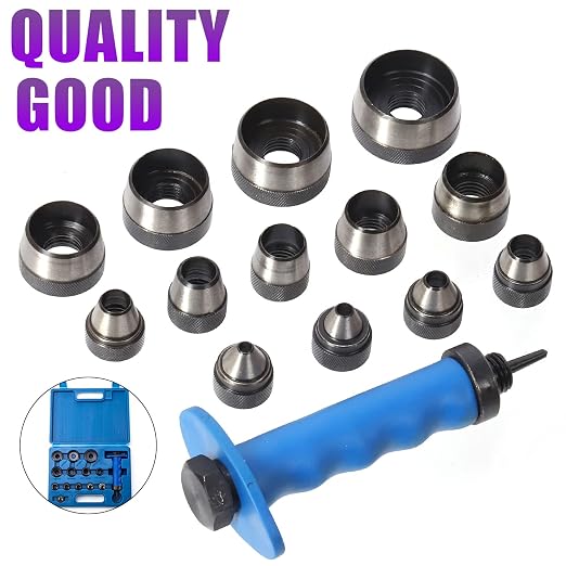 Swpeet 14Pcs 14 in 1 Gasket Hollow Punch Kit - Leather, Plastic & Rubber Punch Set with Storage Case