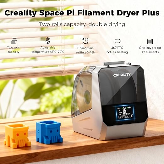 2026 New Official CREALITY Space Pi Filament Dryer Plus, 2 Spools Double 360° 160W PTC Fast Heating 3D Printer Filament Dryer Box, 4''LCD Touch Screen, One-Key Set Filament Drying for PLA PETG ABS TPU