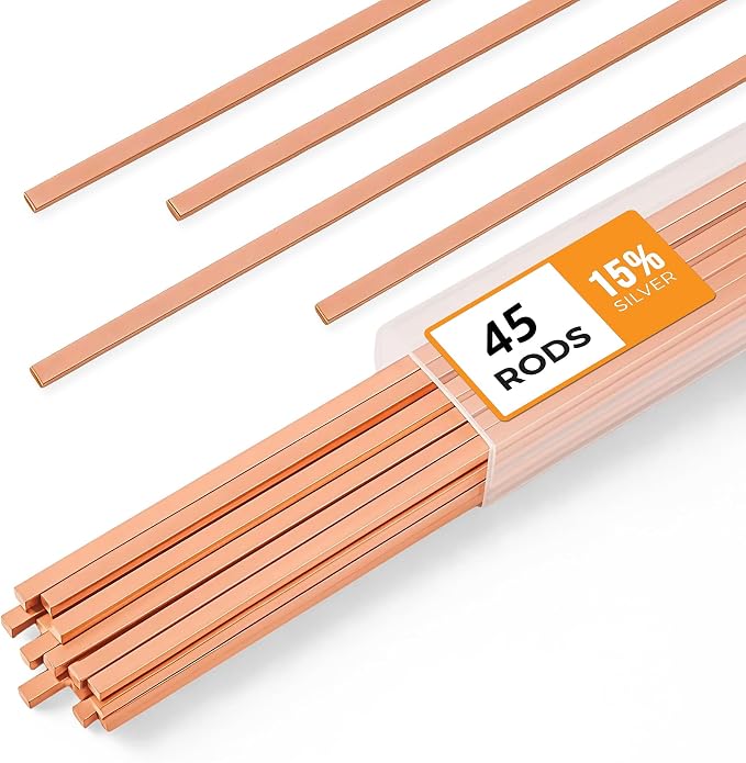 45pcs Brazing Rods AWS BCuP-5 15% Silver Solder Phos Copper Brazing Alloy Flat Welding Rods 0.050"x1/8"x10" for HVAC, Refrigeration, and Industrial Applications