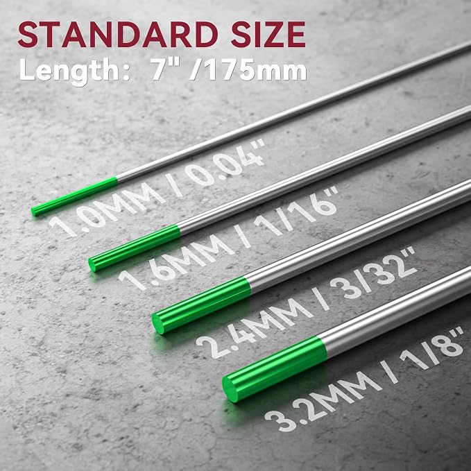 ARCCAPTAIN TIG Welding Tungsten Electrode 10-Pack 3/32"x 7"(Green - Pure Tungsten, WP, EWP)