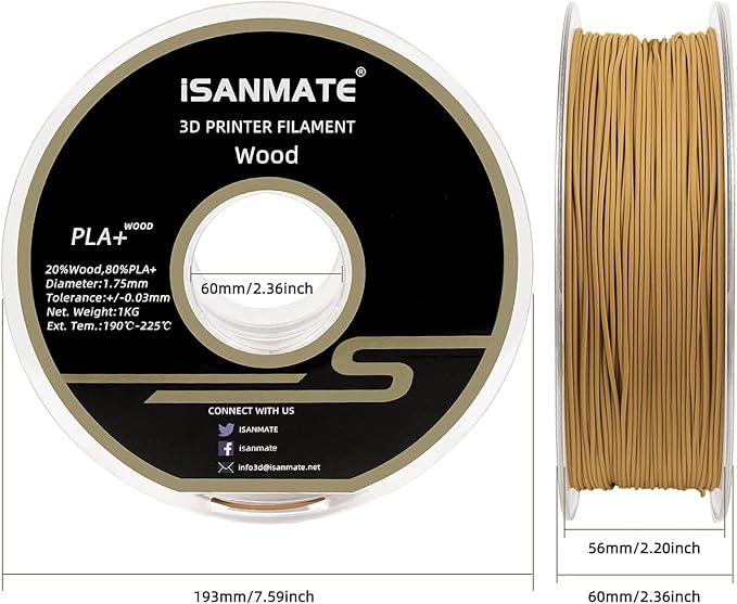 iSANMATE 3D Printer Filament - Yellow Pear PLA+ Wood Filament 1.75mm, 1kg Spool (20% Real Wood Fiber)