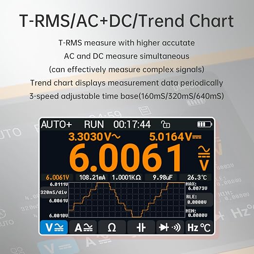 DM40A/B/C Digital Multimeter 59999 Counts, 4.5-Digit Rechargeable 3 in 1 Handheld Oscilloscope Multimeter Signal Generator,50M Sample Rate, Diode Test Automotive Tools (DM40A)