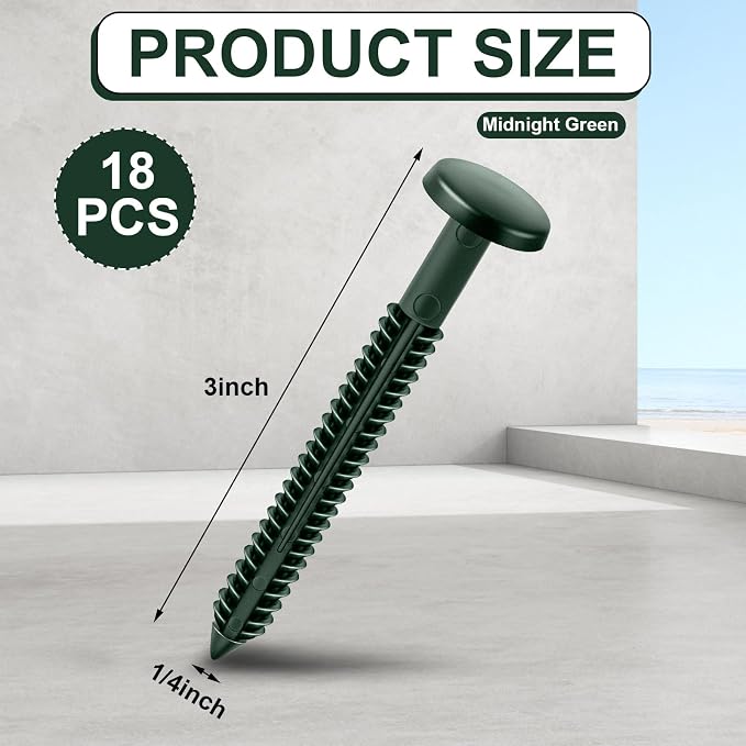 Blulu 36 Pcs 3 Inch Vinyl Shutter Fastener Window Panel Peg Lok Pin Pegs Screws Shutter Spikes Anchor (Midnight Green)