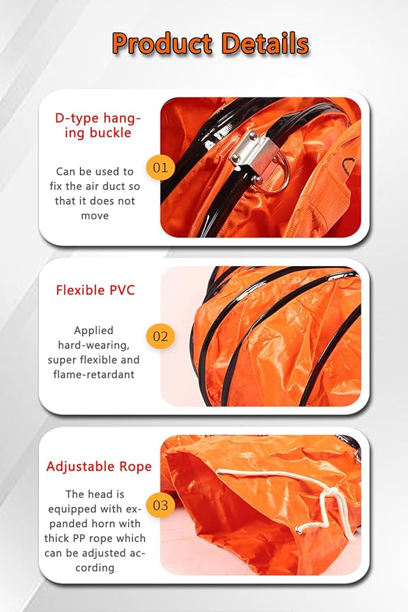 65.6FT PVC Flexible Duct Hose 12 Inch 20m Duct Hosing with Adjustable Rope for Utility Blower Exhaust Fan Ducting Hose Folding Exhaust Duct Easy Storage【12 in*65.6Ft】