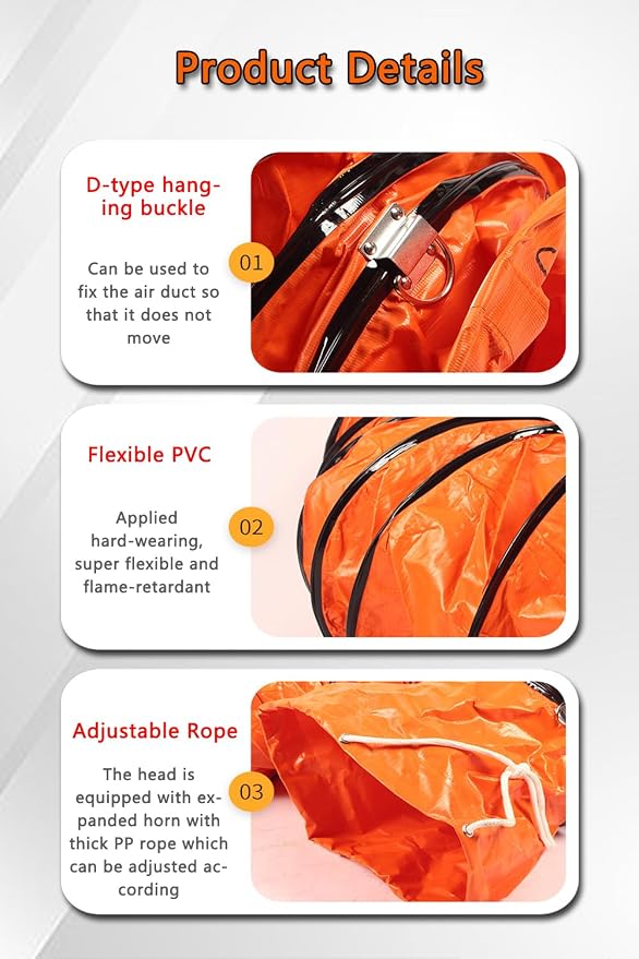 16FT PVC Flexible Duct Hose 10 Inch Duct Hosing with Adjustable Rope for Utility Blower Exhaust Fan Ducting Hose Folding exhaust duct Easy Storage【10 In*16Ft】