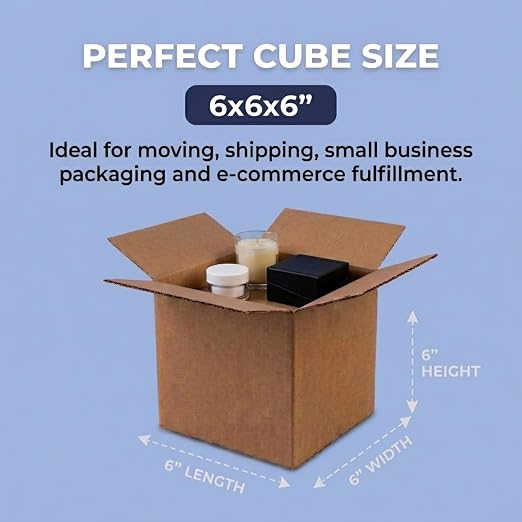 BOX USA Small Shipping Boxes 6"L x 6"W x 6"H (25-Pack) - Cube Corrugated Cardboard Packaging Boxes for Shipping, Packing, Moving, and Storage at Home, Office, or Business