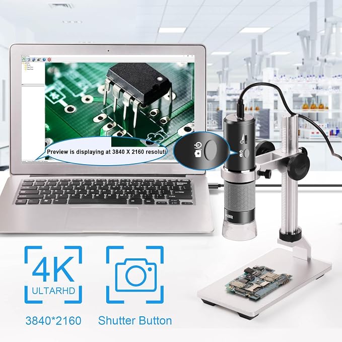 4K Microscope with Professional Stand + Case for iPhone Android PC, 50-1000X Digital USB Microscope Endoscope HD Camera for All Cellphones iPad Android Tablet Windows Mac Chrome Linux