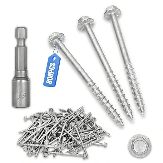 800-QTY #9 x 2-1/2" Joist Hanger Screws, Silver / 0.370"-Dia Heavy‑Duty Deck Screw, Replace Simpson 9212R800 Connector Screws & 10DNails,1/4" Hex Socket Wood Screws