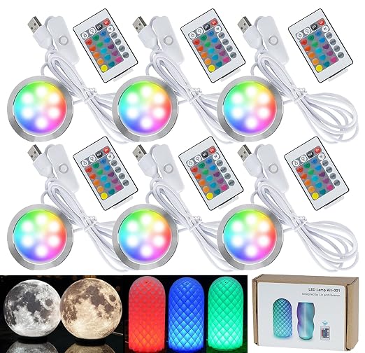6 Pack RGB Remote Control LED Lamp Kit 001 for Bambu lab A1 mini/A1 MH001, Color Storage, Dimming, 5V USB Puck Light Set DIY Hardware Spare Parts for Makerwold 3D Printed Light Projects