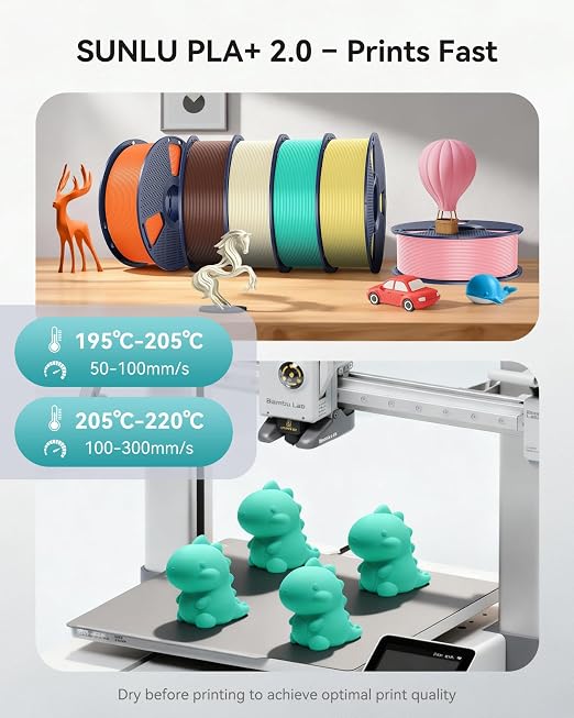 SUNLU PLA+2.0 Filament 1.75mm, 4KG,Upgraded Tougher & Stronger PLA Plus for 3D Printers, Smooth & Neatly Wound, ±0.02mm Accuracy, 1 KG Spool, 4 Packs, Bone White+Olive Green+Chocolate Brown+Oak Brown