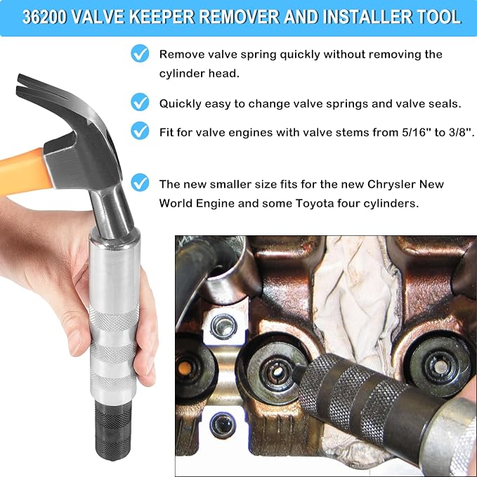 36200 Valve Keeper Remover Installer Tool Kit Valve Spring Compressor Retainer Removal Tool for 5/16" to 3/8"