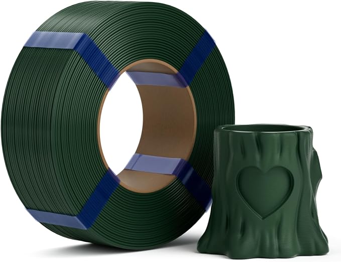 PLA Basic Refill Filament 1.75mm, No Spool 3D Printer Filament, Dimensional Accuracy +/- 0.02mm, Fits for Most FDM 3D Printers, 1KG Dark Green