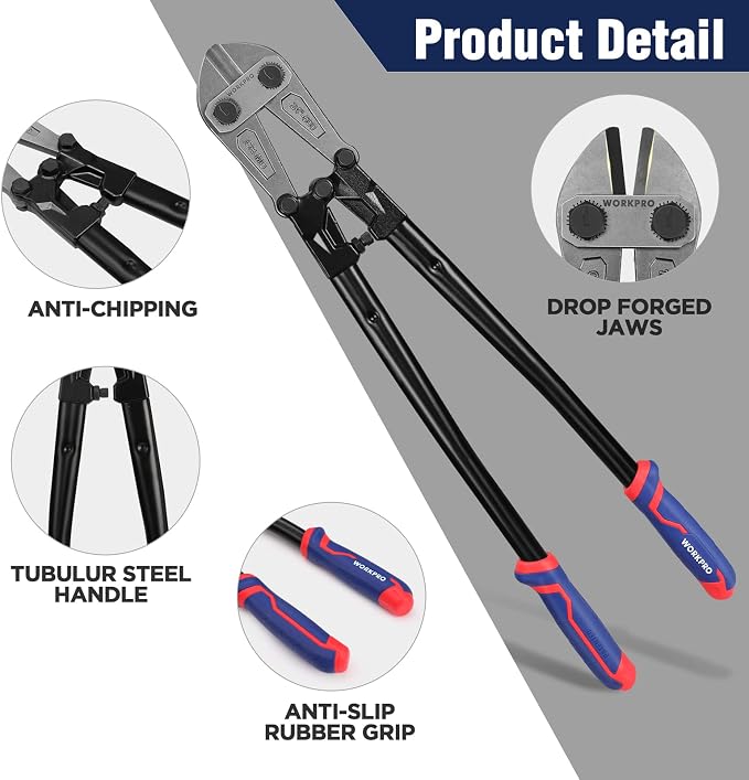 WORKPRO 24" Bolt Cutter, Chrome Molybdenum Steel Blade, Heavy Duty Bolt Cutter with Soft Rubber Grip, Cutting Tool for Cut Chain, Wire, Screw, Rivet