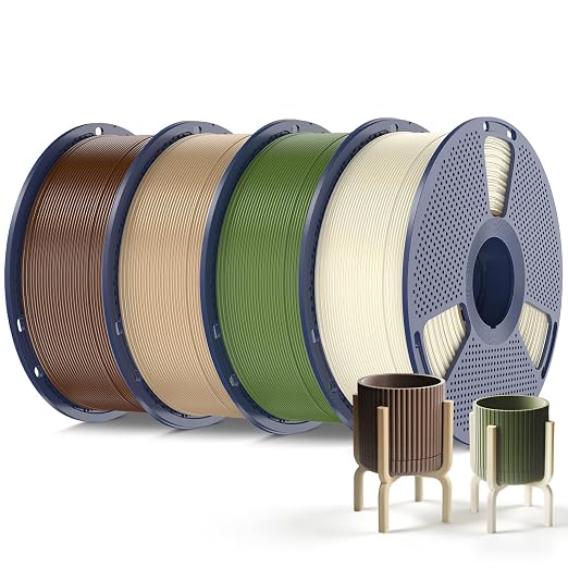 SUNLU PLA+2.0 Filament 1.75mm, 4KG,Upgraded Tougher & Stronger PLA Plus for 3D Printers, Smooth & Neatly Wound, ±0.02mm Accuracy, 1 KG Spool, 4 Packs, Bone White+Olive Green+Chocolate Brown+Oak Brown