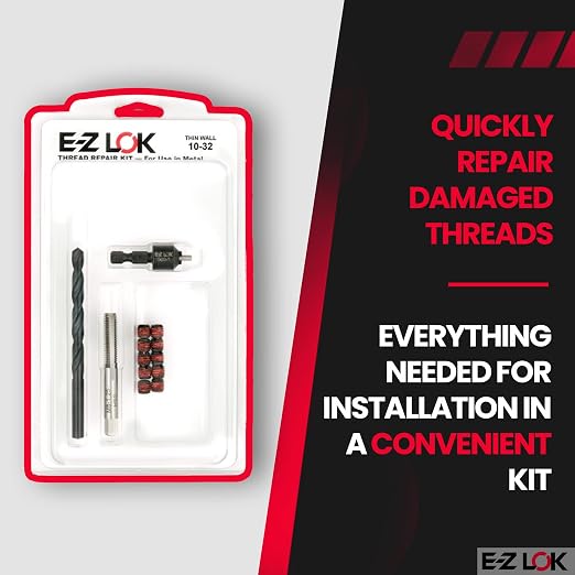 E-Z LOK EZ-310-332 Thread Repair Kit for Metal Carbon Steel Threaded Inserts 10-32 and Installation Tools