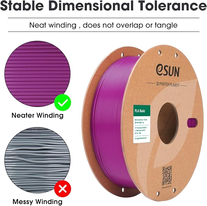eSUN PLA Basic Filament 1.75mm, 3D Printer Filament High Speed PLA for Fast Printing, 1KG per Spool, 2 Spools High Speed 3D Printing Filament, Purple