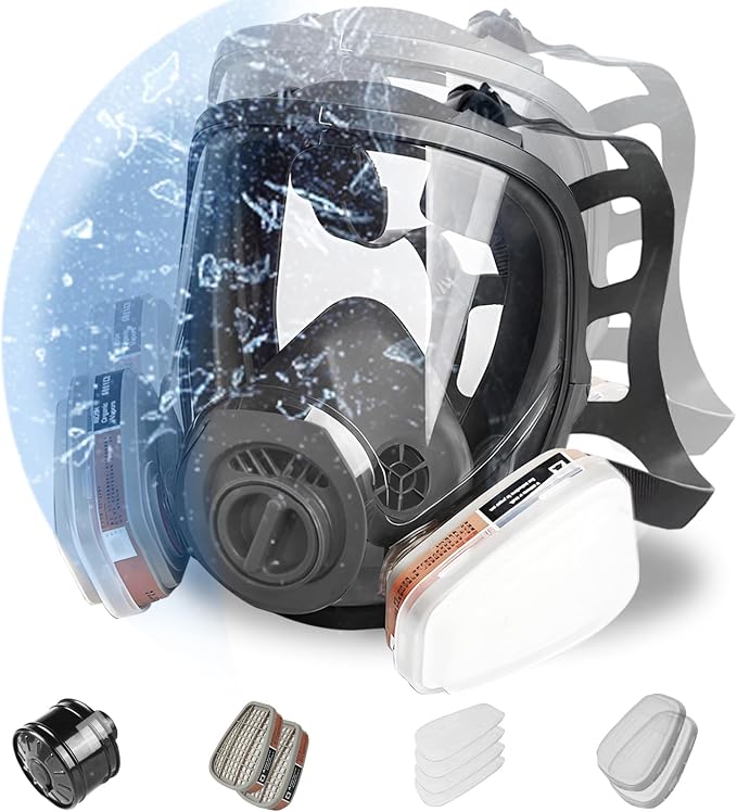 Full Face Gas Mask, Gas Masks Survival Nuclear and Chemical with 40mm Activated Carbon Filter, Reusable Respirator Mask for Gases, Vapors, Dust, Chemicals