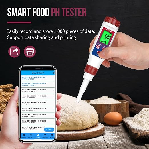Smart pH Test Strips for Food, Digital pH Reader for Sushi Rice | Bluetooth, Accurate Canning pH Test Kits for Liquids with ATC, Professional Fermenting pH Test Pen, Spear pH Probe