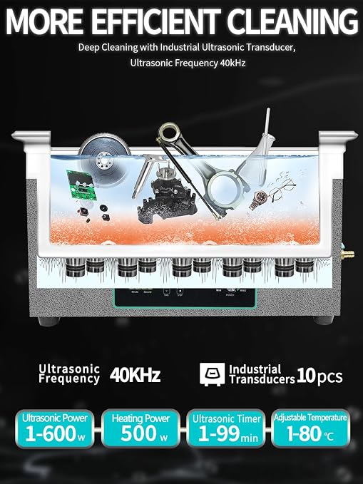 Ultrasonic Cleaner 30L, Sweep Function, 600W Power Adjustable Ultrasonic Parts Cleaner for Cleaning Metal Engine Parts, Carburetor, Fuel Injector, Gun, Oil Filter, Bike Chain, Gear, Eyewear