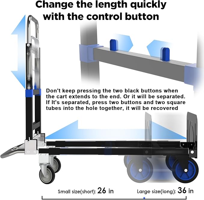 Suzhi Foldable Hand Truck Moving Dolly Cart with 4 Wheels, 500 Lbs Load,2 Straps, Pre-Assembled, Save Room, Easy Folding Dolly for Furniture, Appliances, Boxes, Warehouse & Office Transport
