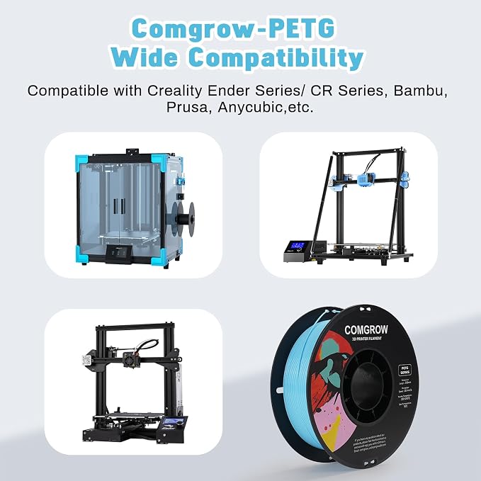 Comgrow PETG 3D Printer Filament 1.75mm, High Precision and Tough 3D Printer Filament 1kg (2.2LBS), Dimensional Accuracy +/- 0.02 mm, Fit Most 3D Printers Light Blue