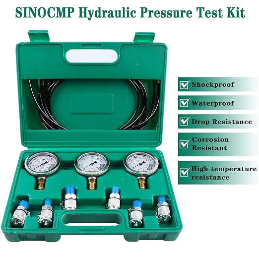 Hydraulic Pressure Test Kit, 3 Pressure Gauges 25Mpa/40Mpa/60Mpa 6 Test Couplings 3 Test Hoses 1 Storage Case Diagnosis Tester Gauge Set for Excavator Construction Machinery Upgraded Version