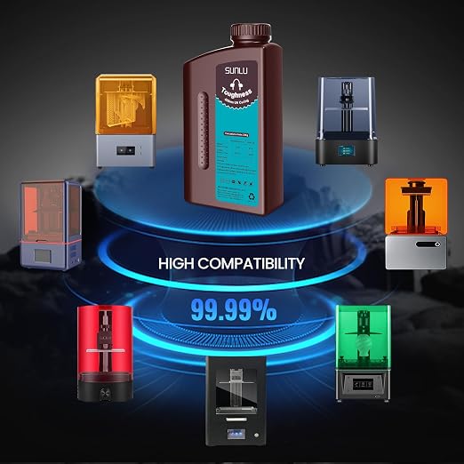 SUNLU High Toughness 3D Printer Resin 2KG, Enhanced Flexible 3D Printing Photopolymer Resin, 405nm UV Fast Curing 3D Resin for Most LCD DLP SLA Resin 3D Printers, Bendable and not Brittle, 2000g Black