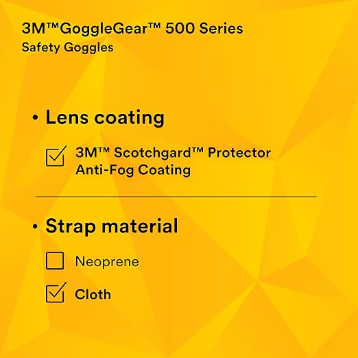 3M GoggleGear 500 Series GG501SGAF, Clear, Scotchgard Anti-fog Lens, 1 Pair