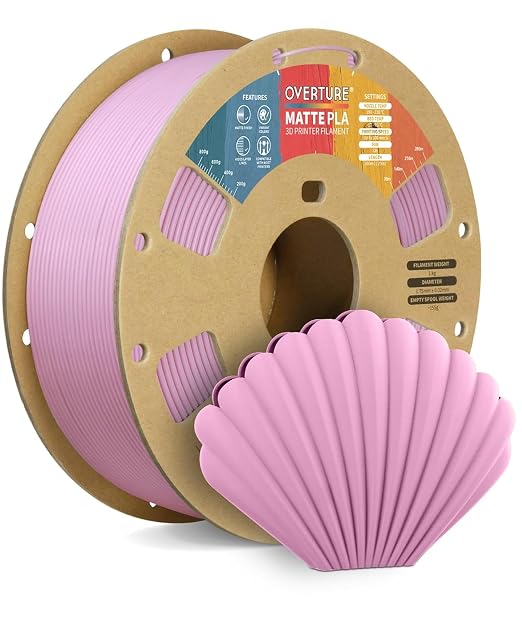 OVERTURE Matte PLA 3D Printer Filament 1.75mm, Matt Surface & Low Warping Filament 1kg Spool (2.2 lbs), Accuracy +/- 0.02 mm, Fit Most FDM Printers (Matte Pink) | Frosted Matt Finish Hides Layer Lines, 1kg Spool (2.2lbs) Cardboard Spool, Fit Most FDM P...