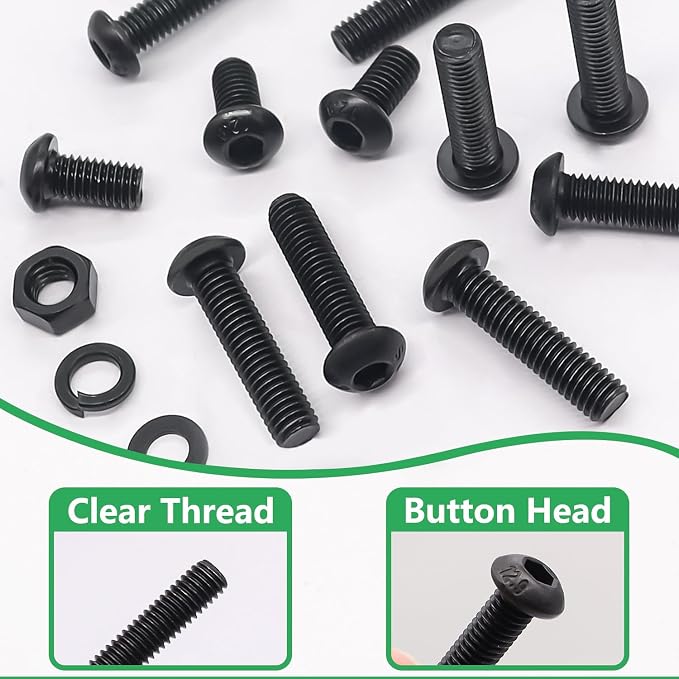 Twidec/633PCS M6 Bolt Assortment Kit 12.9 Grade M6x10/12/14/16/20/25/30/35/40/45mm Button Head Hex Socket Cap Screws Metric Bolts Nuts Washer Assortment Kit Black Alloy Steel N-103-633PCS
