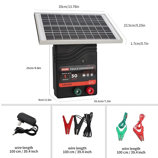 30 Miles Solar Electric Fence Charger, 1 Joule Portable Solar Fence Charger, Solar Electric Fence Kit, with 10W Solar Panel for Livestock, Preventing Predators from Intruding