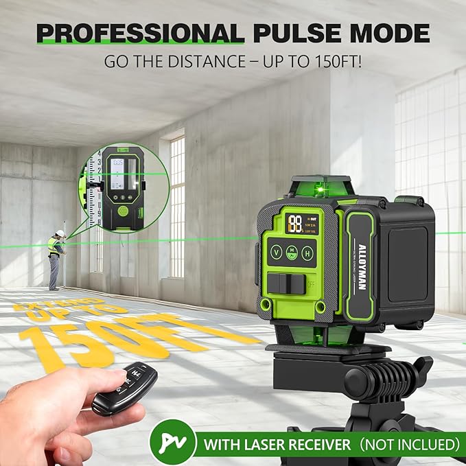 Laser Level with Tripod, Alloyman 4x360° Self Leveling Laser Level, Green Line Laser 4D Laser Leveler Tool with 2Pcs Lithium Batteries for Picture Hanging, Tile, Home Renovation, Indoor(Green)