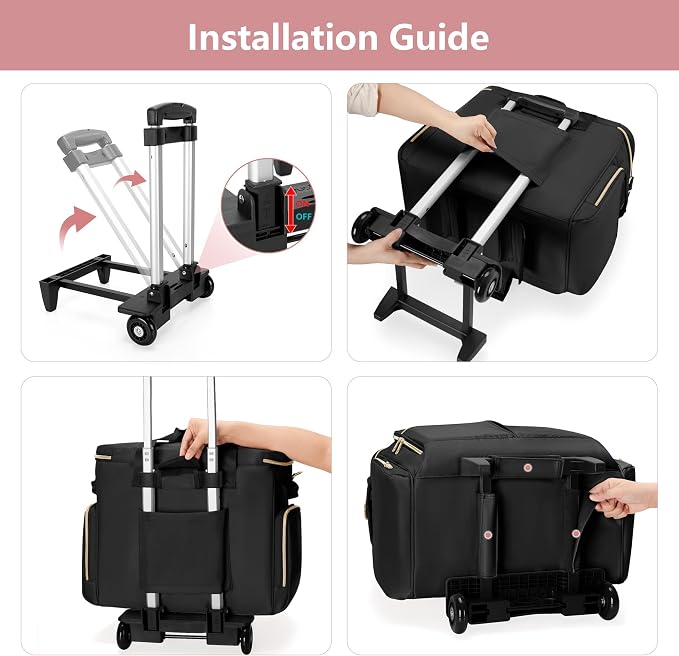 Rolling Teacher Bag with Wheels, Teacher Tote Bag with Detachable Trolley, Fits for 15.6" Laptop(Patent Design)
