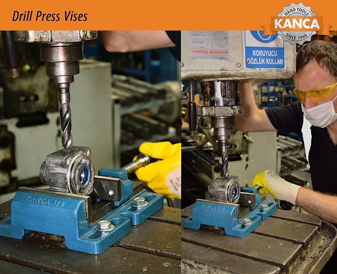 Kanca Hand Tools 4'' inch Low Profile Drill Press Vise DRL-100 Preferred by Craftsman and Machinist for Drilling,Reaming Tapping, Operations, Home Improvement Woodworking Blue Colour