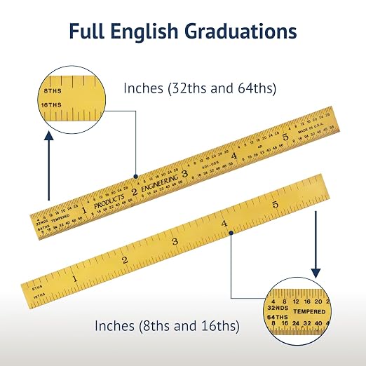 PEC Tools Flexible 6-inch Titanium Nitride (TiN) Coated High Precision Carbon Steel Machinist Rule, Extreme Scratch Resistant, Imperial Scale Graduations 1/8", 1/16", 1/32", 1/64" (4R), Made in USA
