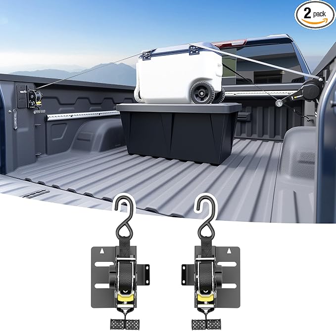 2PCS Ultimate Retractable Ratchet Straps Compatible with 2019-2025 Chevy Silverado/GMC Sierra 1500 Accessories, Bed Mount Bolt on Securing Self Retracting Tie Down Straps
