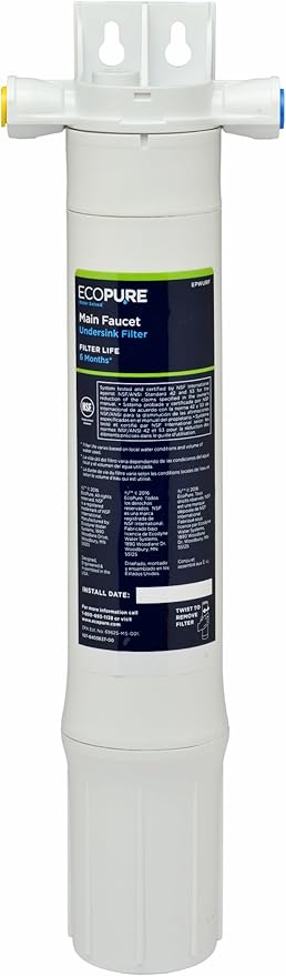 EcoPure EPWURF Main Faucet Replacement Filter – Fits EPWUFF System – NSF-Certified – Reduces Chlorine, Odor & Sediment – 6-Month Life – Quick, Mess-Free Changes
