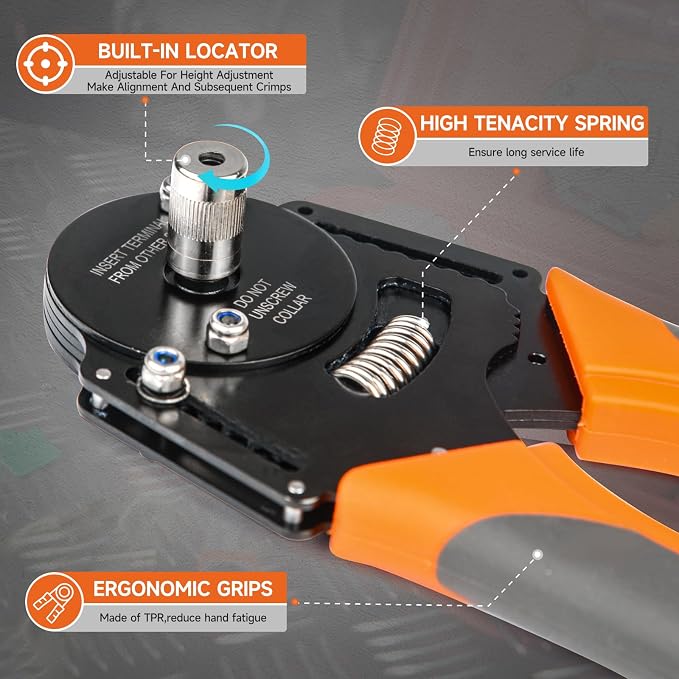 iCrimp Deutsch Crimp Tool Kit, Closed Barrel Crimper 4 Way Indent, 8 Impression Deutsch Crimper for Solid Contacts Gage 14,16&18 with 105PCS DT Connector Kit for Automotive Electrical