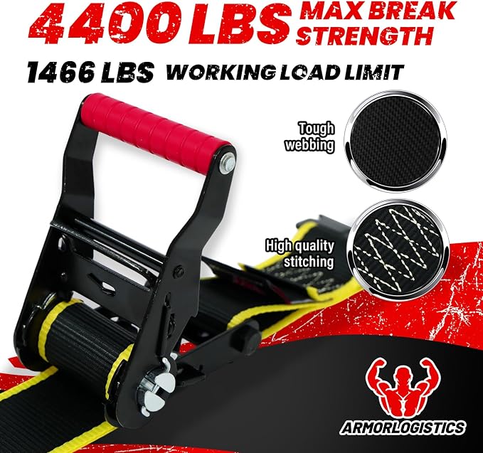 2Pack UTV Wheel Chock Tie-Down Kit, 2 in x 8 ft Heavy Duty Trailer Tire Straps, 4400lb Max Break Strength E Track System for ATV, UTV, SXS, Mower and More (Black)