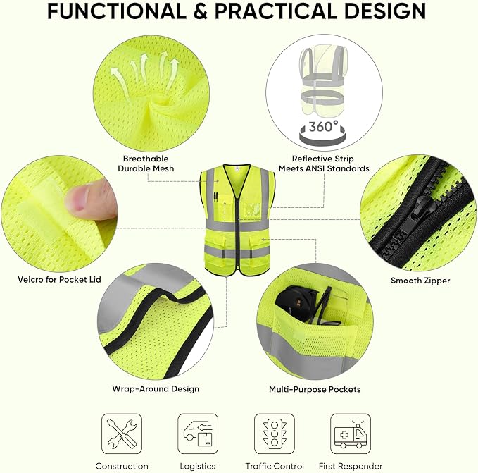 TICONN Reflective Safety Vest (1PK,L) + Adjustable Weighted Vest 4-10lbs